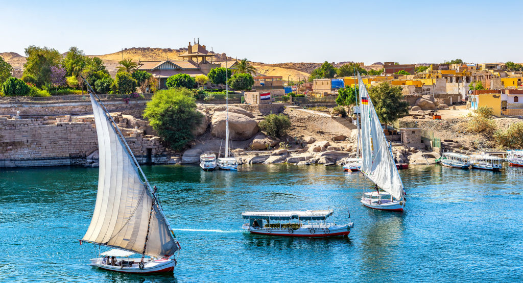 Boats sailing in Aswan Egypt